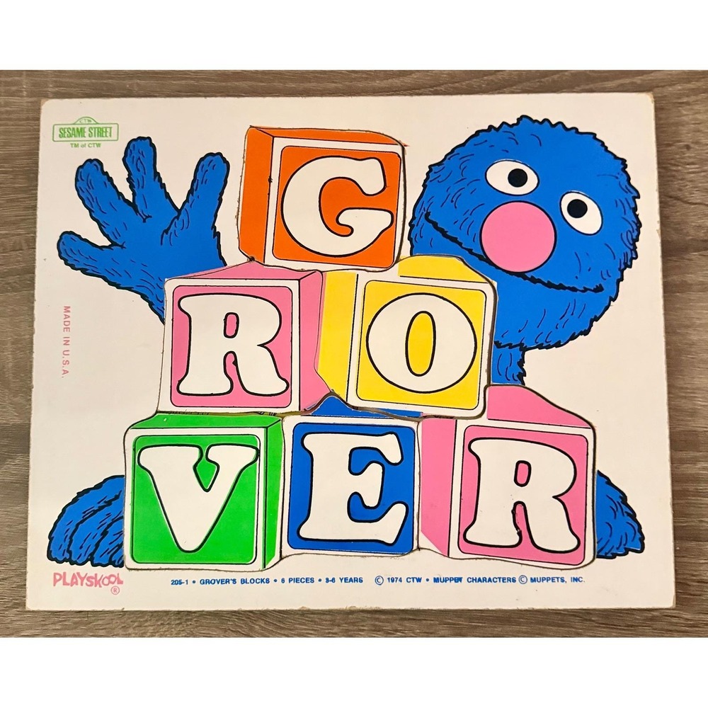 Vintage Playskool Sesame Street Grover Blocks 1974 Made in the USA